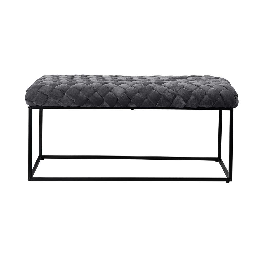 39" Gray And Black Upholstered Velvet Bench. Picture 1