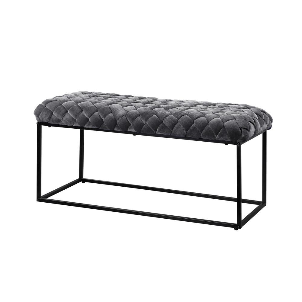 39" Gray And Black Upholstered Velvet Bench. Picture 3