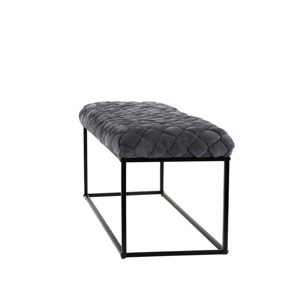 39" Gray And Black Upholstered Velvet Bench. Picture 4
