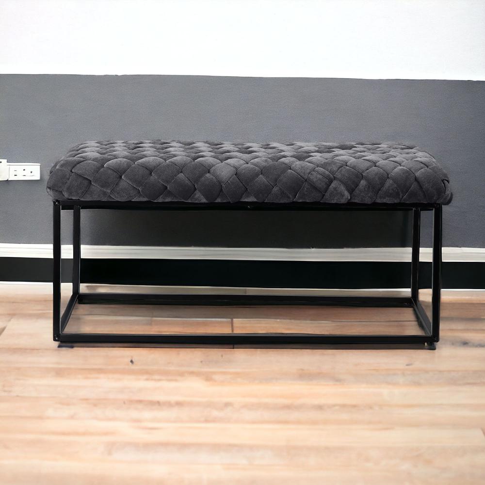 39" Gray And Black Upholstered Velvet Bench. Picture 2