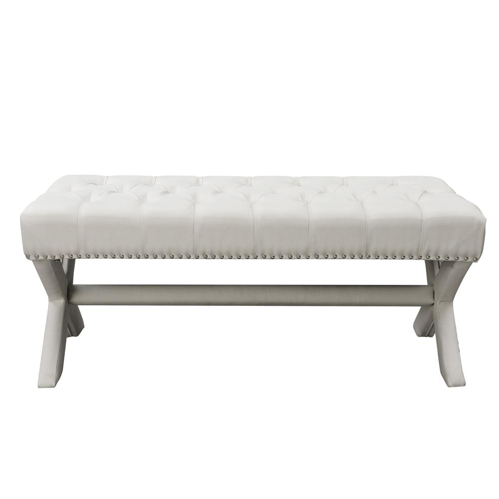 45" Cream Upholstered Linen Bench. Picture 3