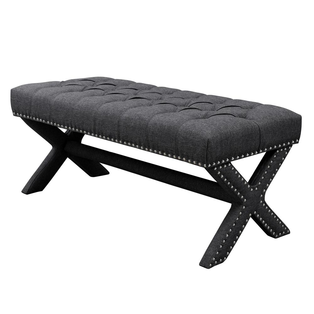 45" Dark Gray Upholstered Linen Bench. Picture 1