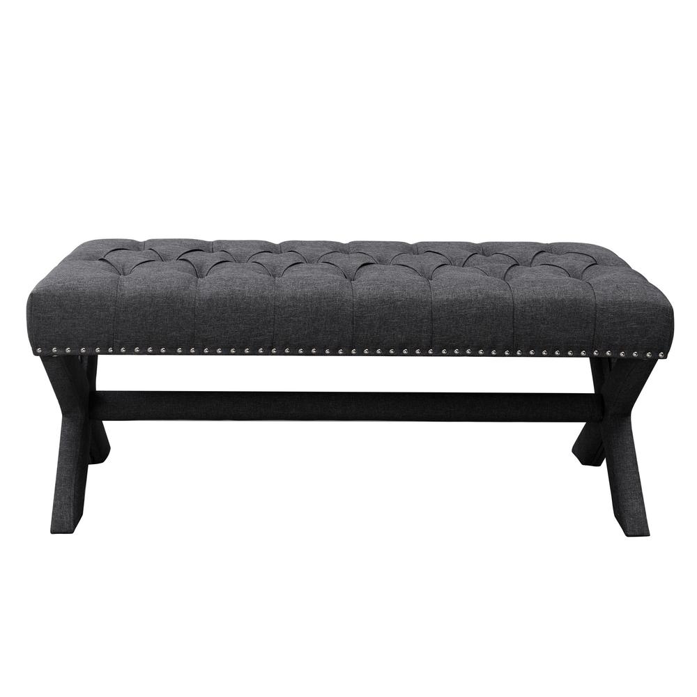 45" Dark Gray Upholstered Linen Bench. Picture 6