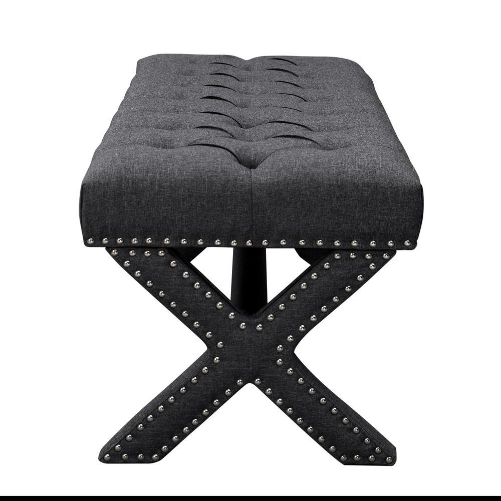 45" Dark Gray Upholstered Linen Bench. Picture 7