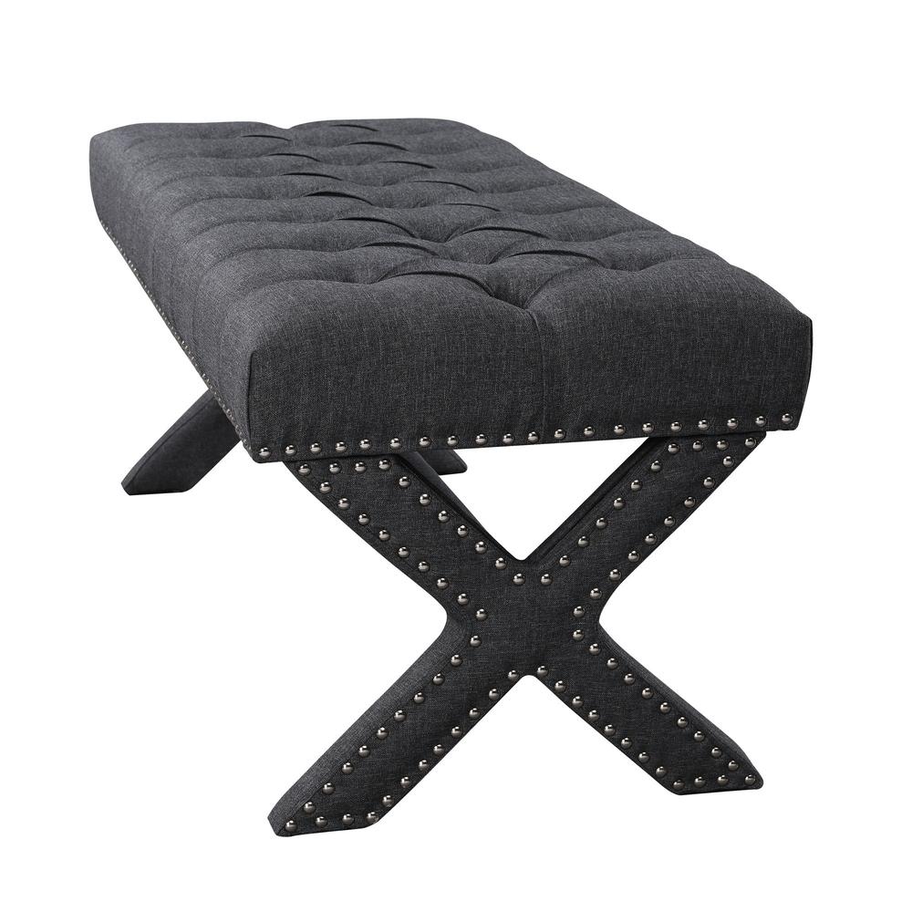 45" Dark Gray Upholstered Linen Bench. Picture 8