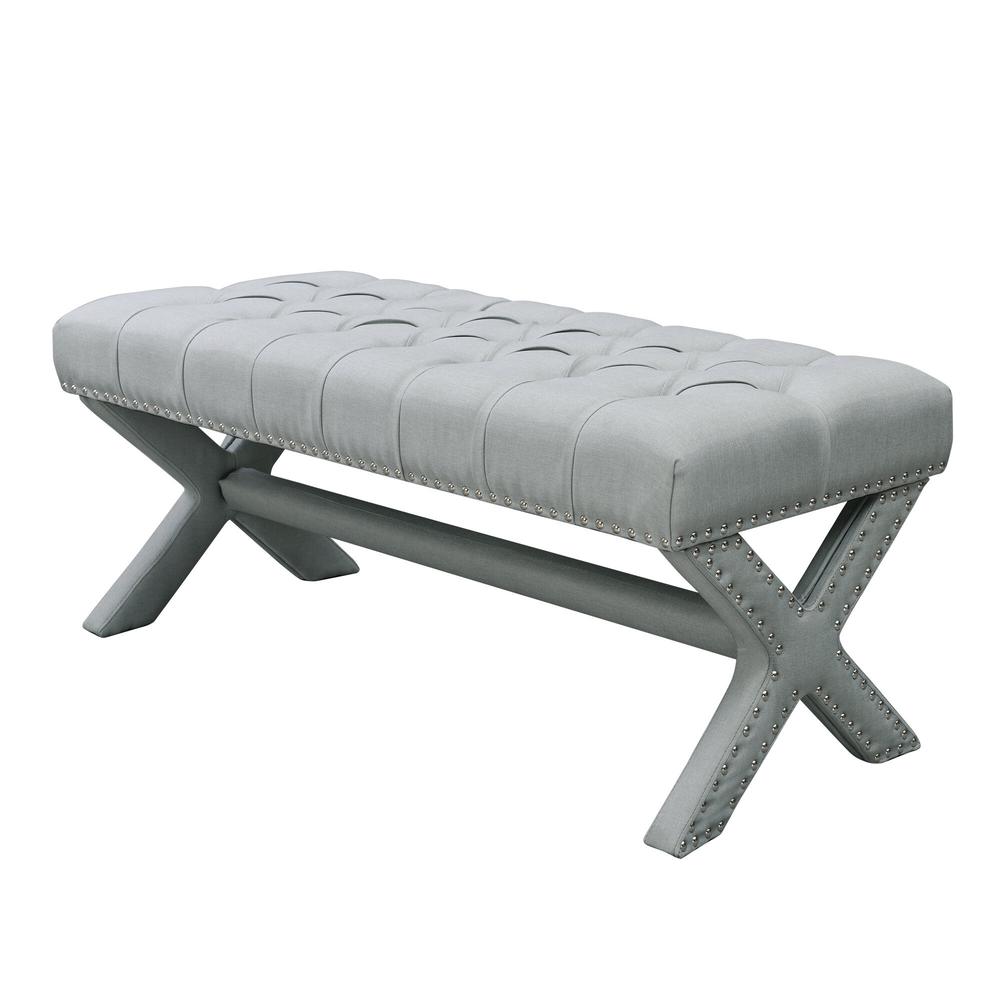 45" Light Gray Upholstered Linen Bench. Picture 1