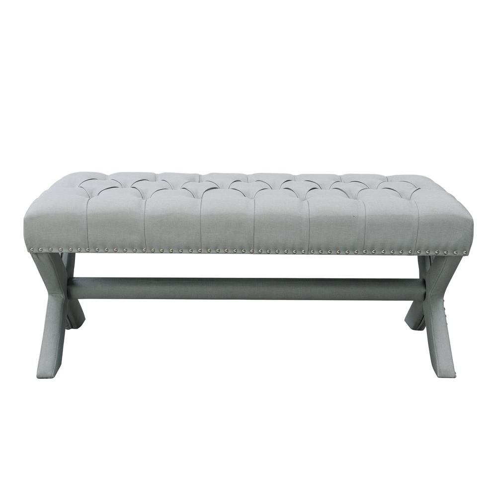45" Light Gray Upholstered Linen Bench. Picture 3
