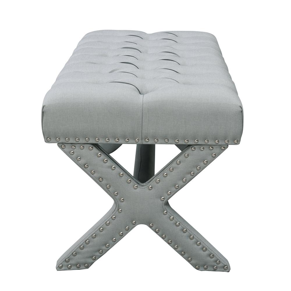 45" Light Gray Upholstered Linen Bench. Picture 4