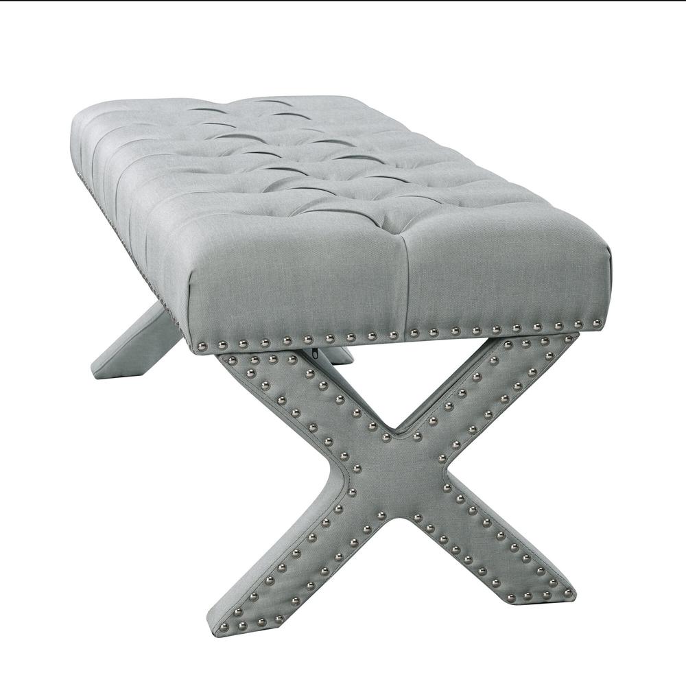 45" Light Gray Upholstered Linen Bench. Picture 5