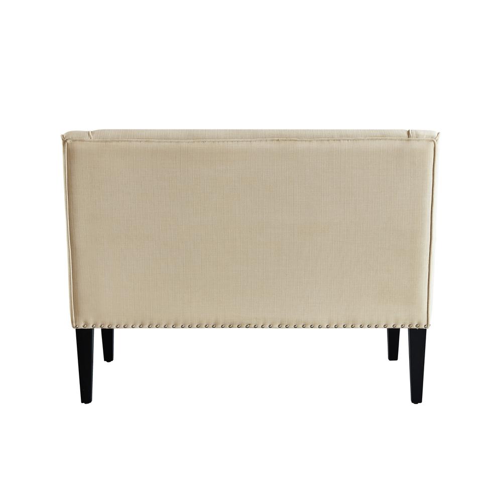 45" Beige And Black Upholstered Linen Bench. Picture 3