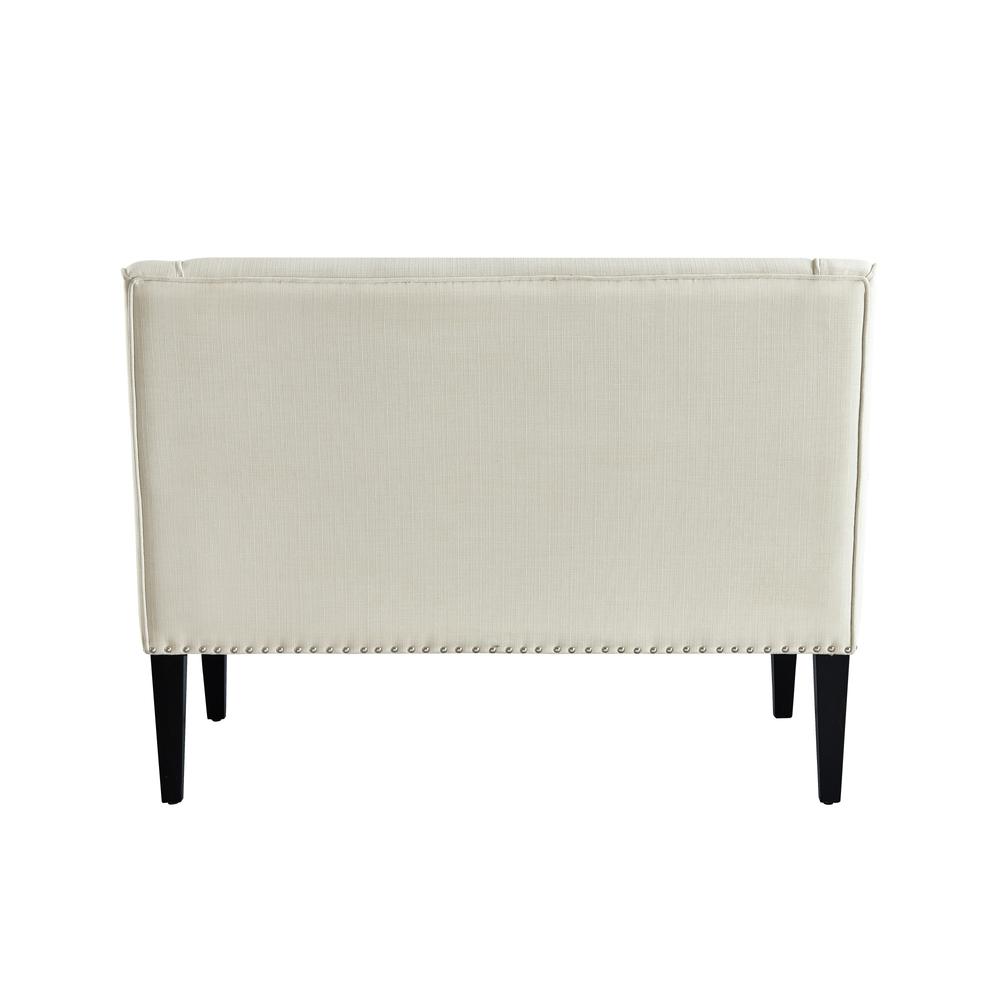 45" Cream And Black Upholstered Linen Bench. Picture 4