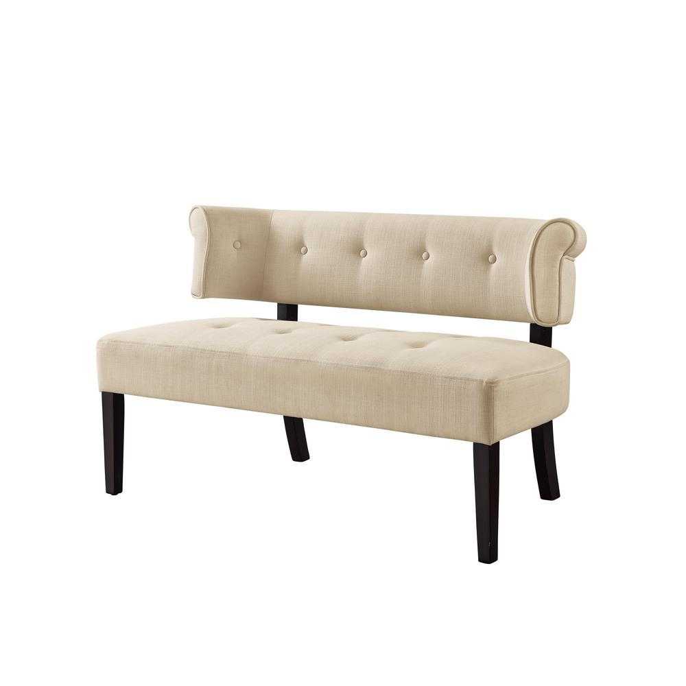 48" Beige And Black Upholstered Linen Bench. Picture 2