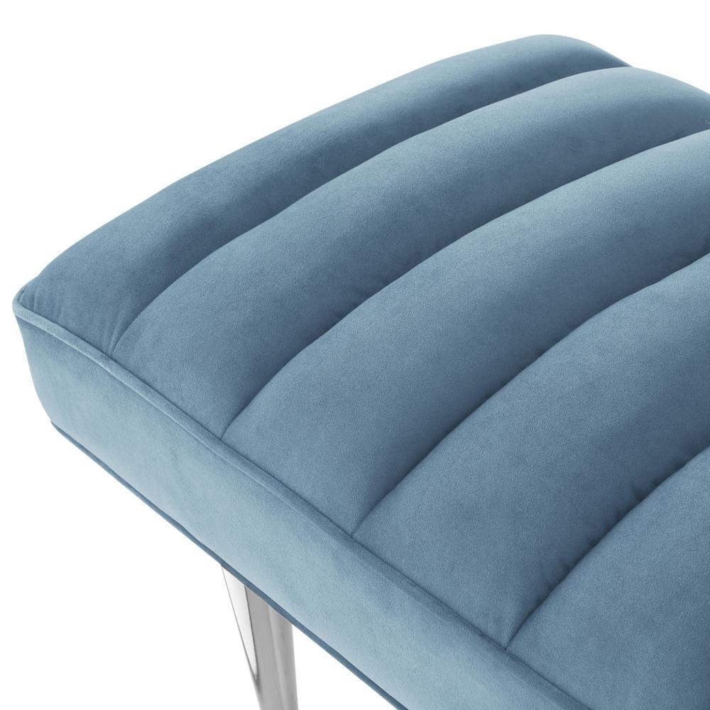 53" Blue And Silver Upholstered Velvet Bench. Picture 6
