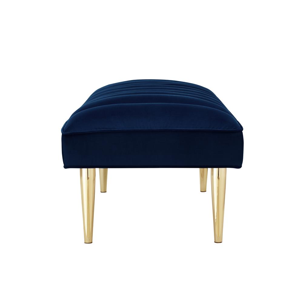 53" Navy Blue And Gold Upholstered Velvet Bench. Picture 3