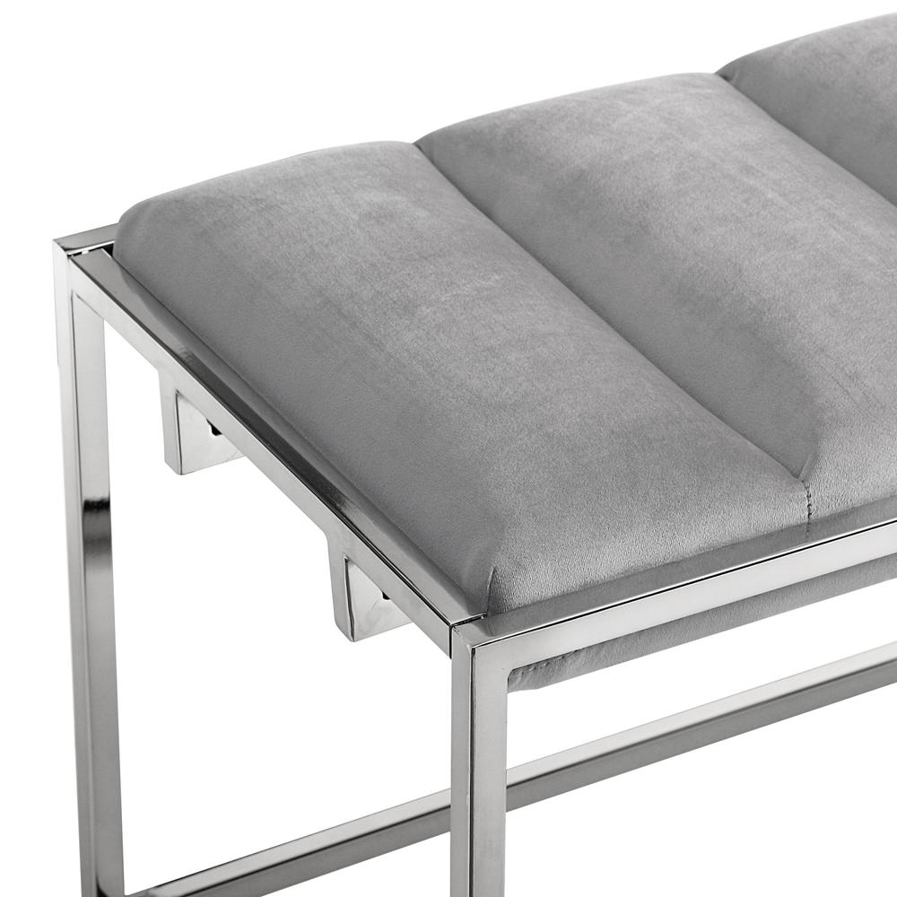50" Gray And Silver Upholstered Velvet Bench. Picture 6