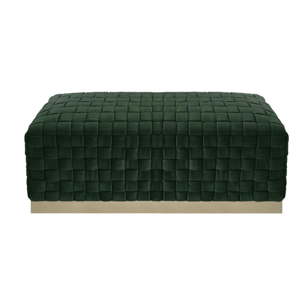 40" Hunter Green And Gold Upholstered Velvet Bench. Picture 1
