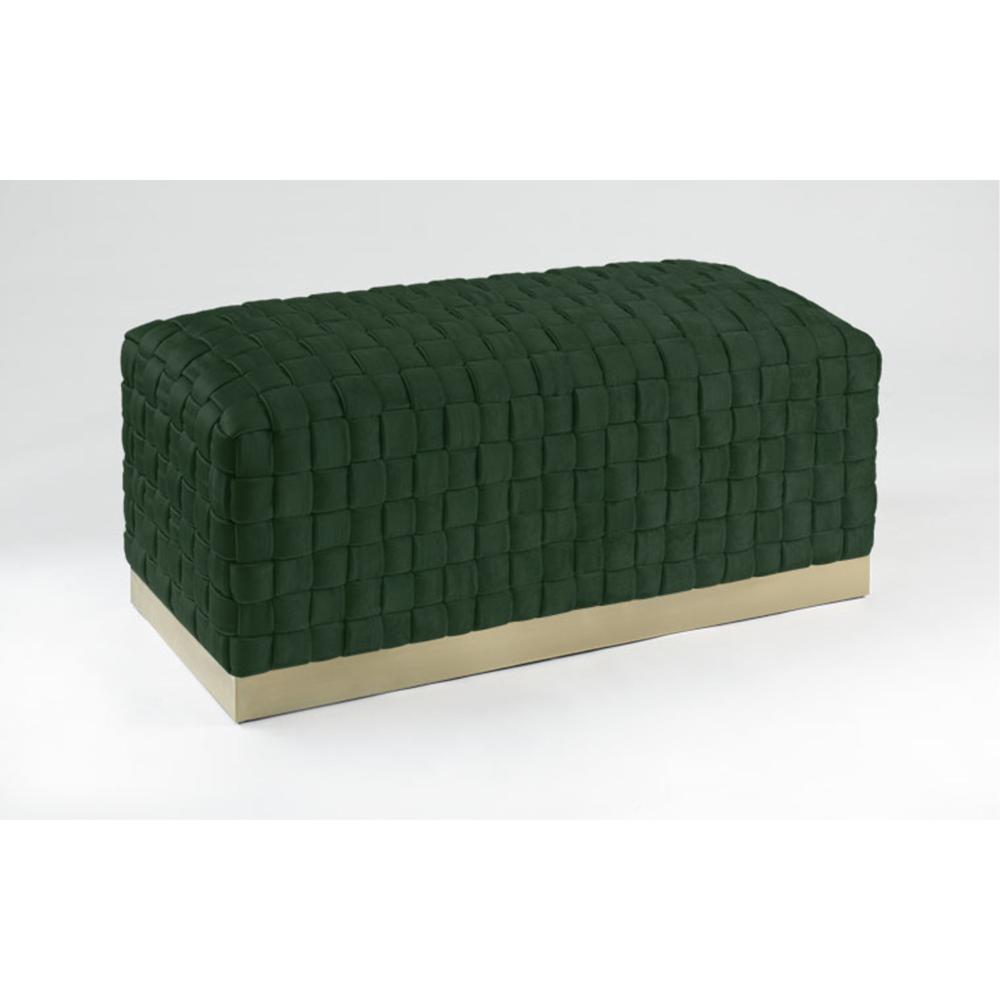 40" Hunter Green And Gold Upholstered Velvet Bench. Picture 4