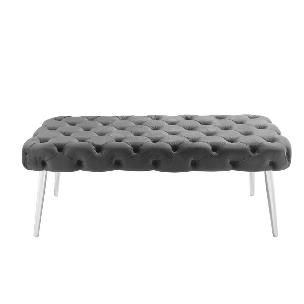 48" Gray And Silver Upholstered Velvet Bench. Picture 3
