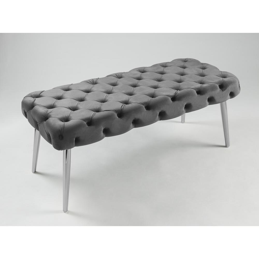 48" Gray And Silver Upholstered Velvet Bench. Picture 7