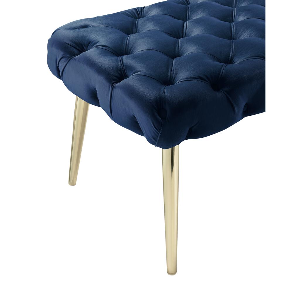 48" Navy Blue And Gold Upholstered Velvet Bench. Picture 5