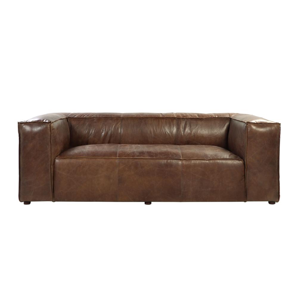 98" Brown Top Grain Leather And Black Sofa. Picture 3