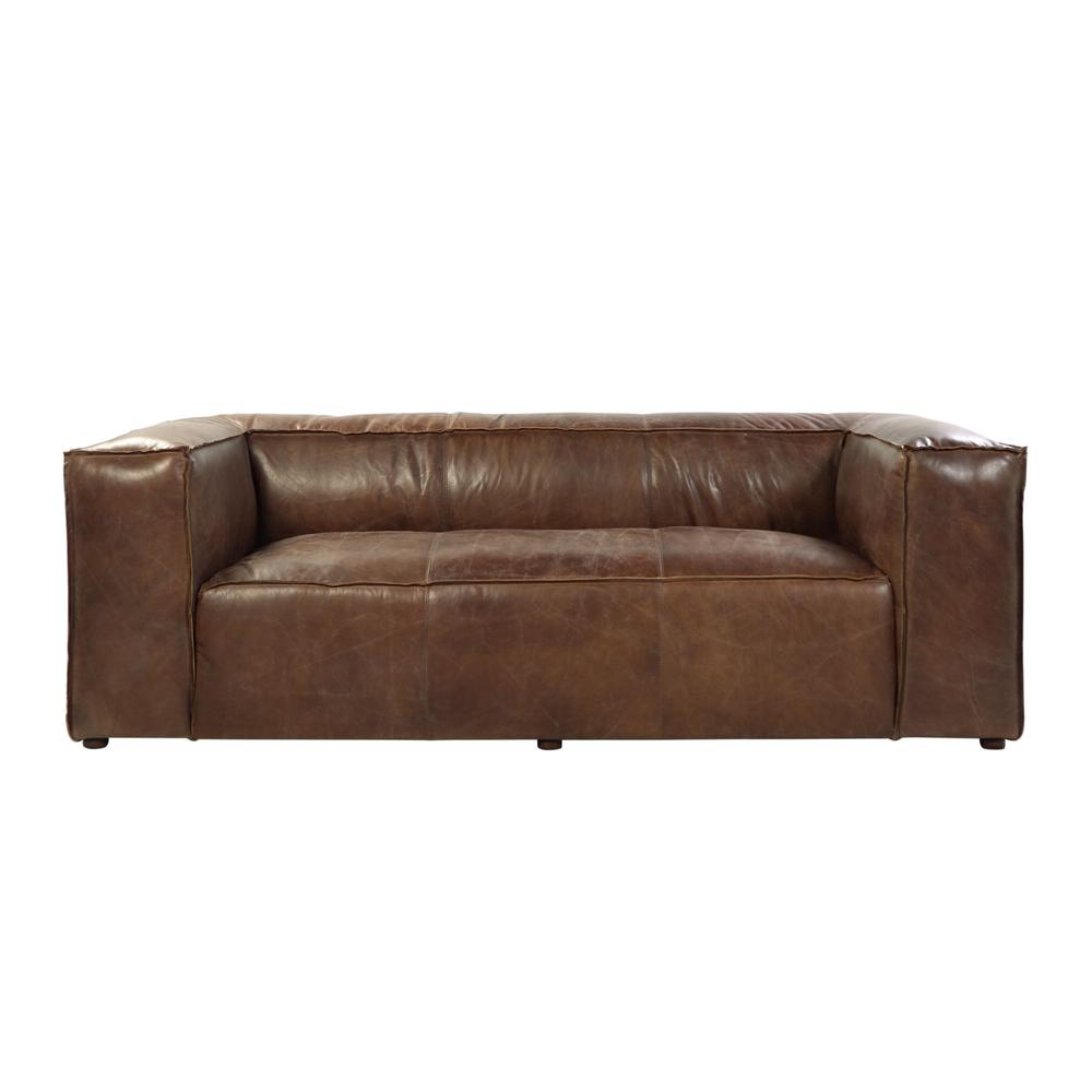 98" Brown Top Grain Leather And Black Sofa. Picture 1