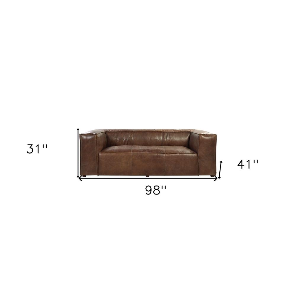 98" Brown Top Grain Leather And Black Sofa. Picture 5
