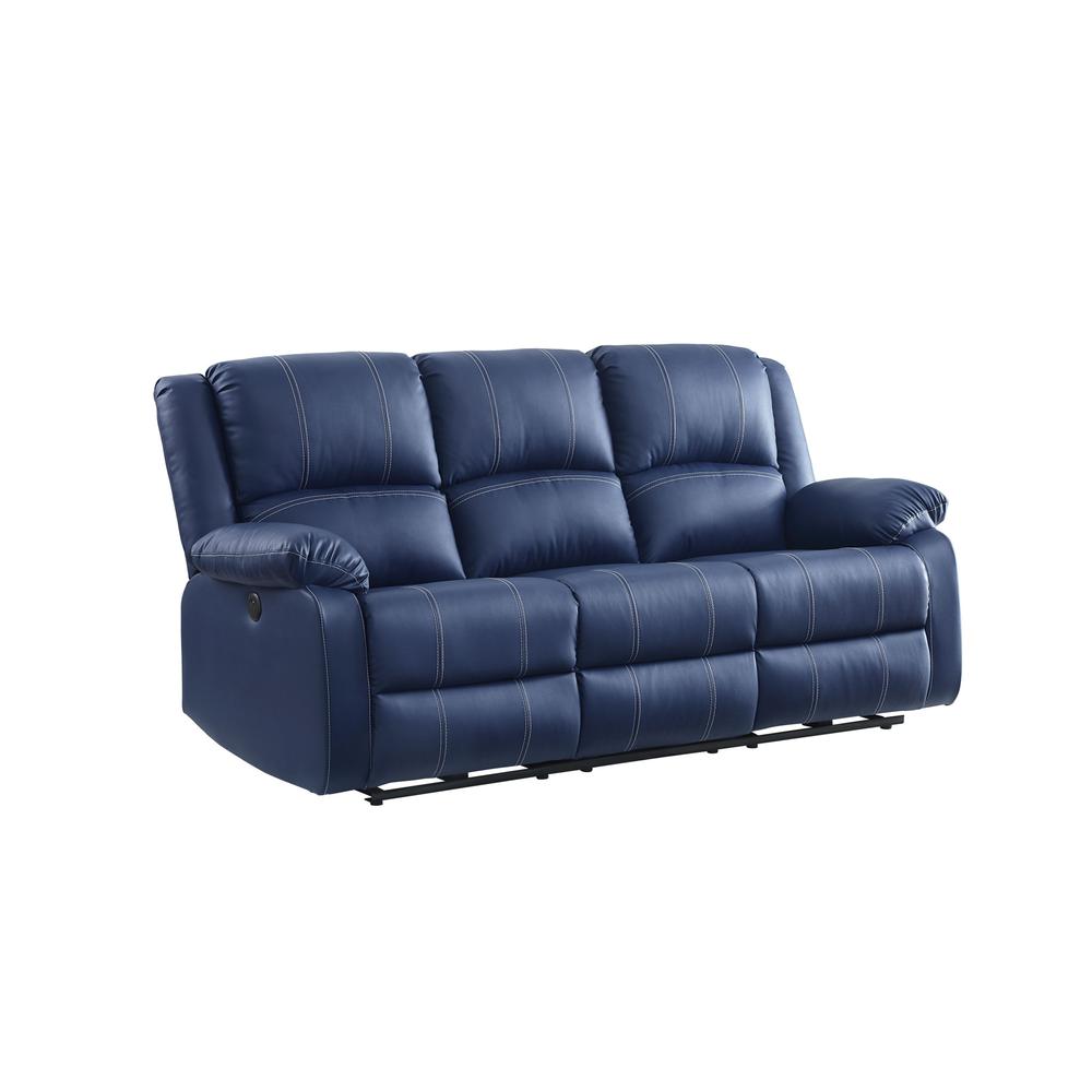81" Blue And Black Faux Leather Reclining USB Sofa. Picture 1