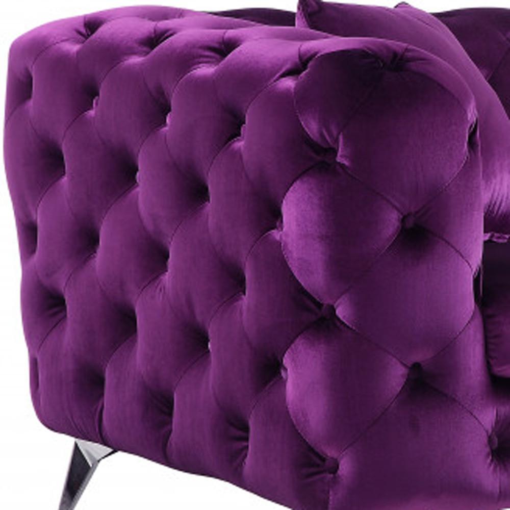 90" Purple Velvet And Black Sofa. Picture 3