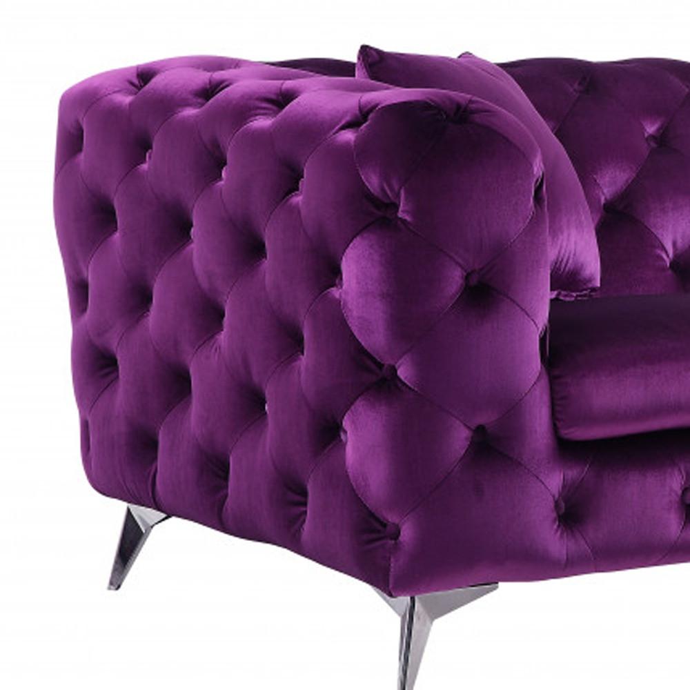 90" Purple Velvet And Black Sofa. Picture 4