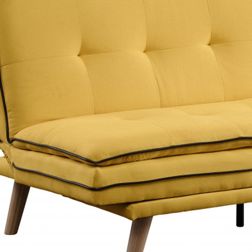 72" Yellow Linen And Brown Sofa. Picture 3