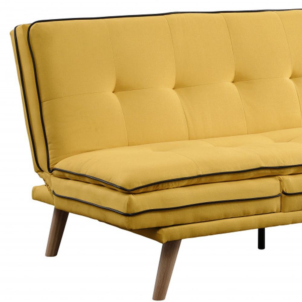 72" Yellow Linen And Brown Sofa. Picture 4