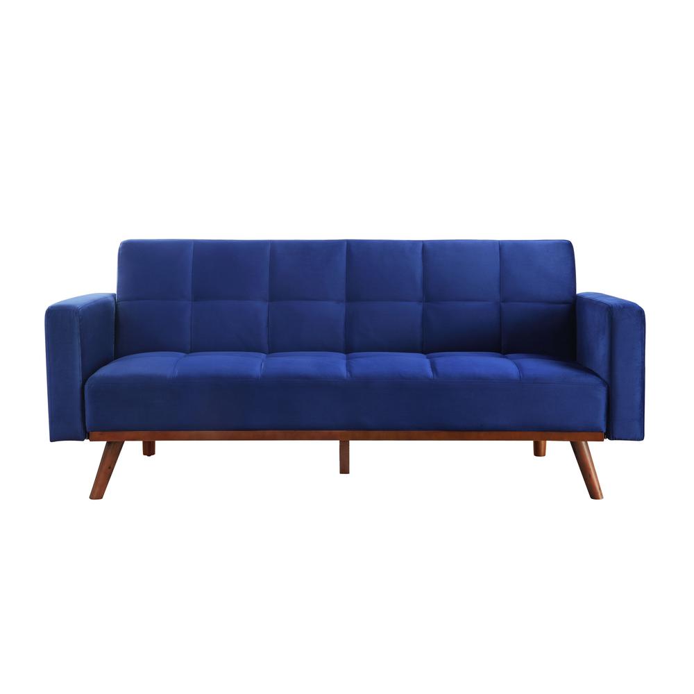 76" Blue Velvet And NAtural Sleeper Sofa. Picture 1