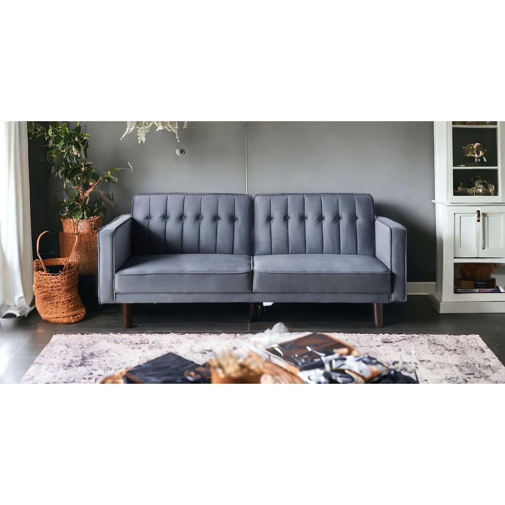 79" Dark Gray Velvet And Black Sleeper Sofa. Picture 2