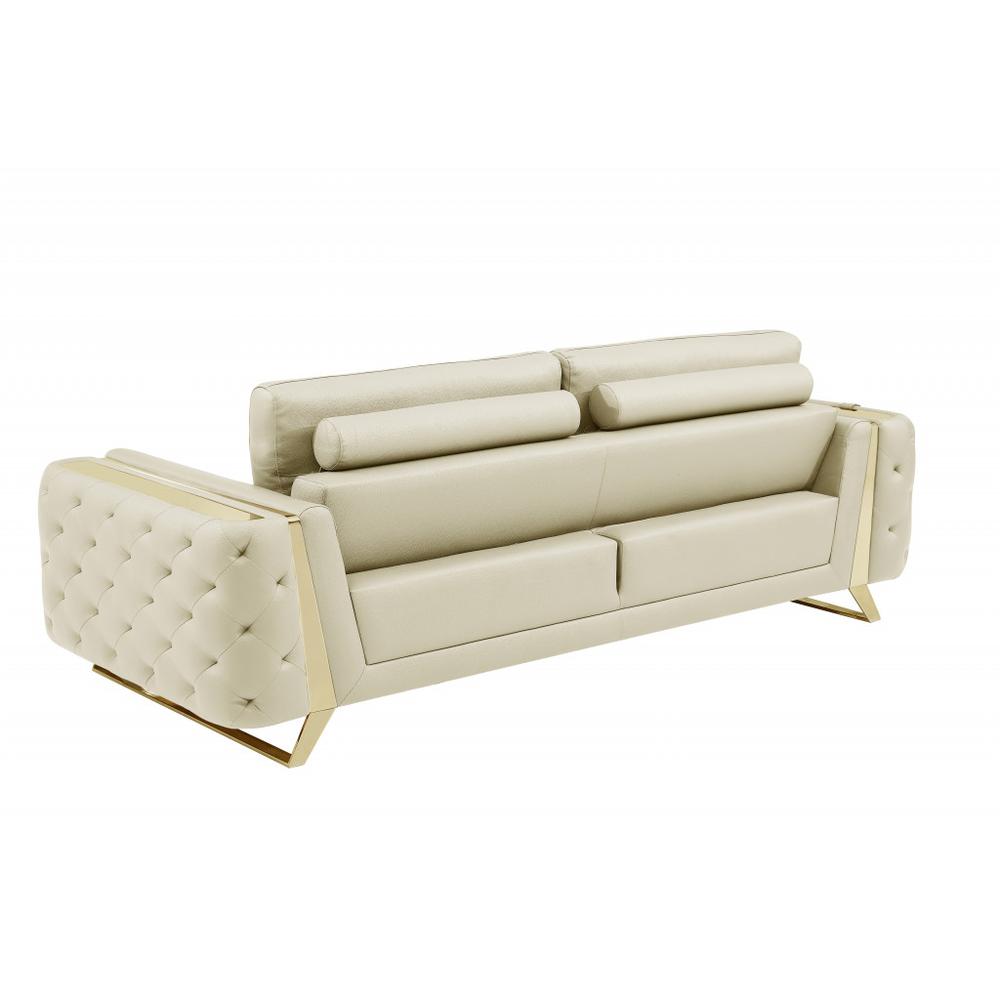 90" Beige And Gold Italian Leather Sofa. Picture 3