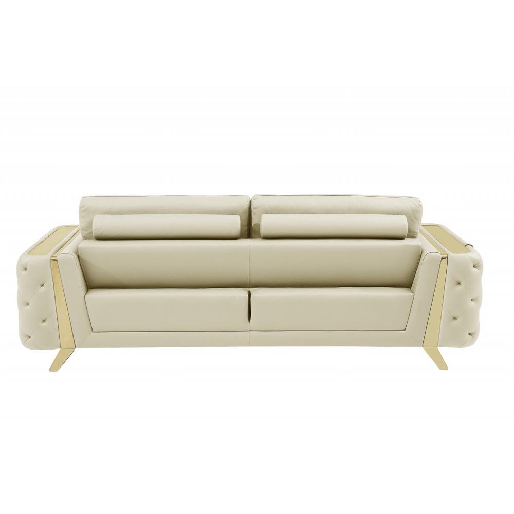 90" Beige And Gold Italian Leather Sofa. Picture 4