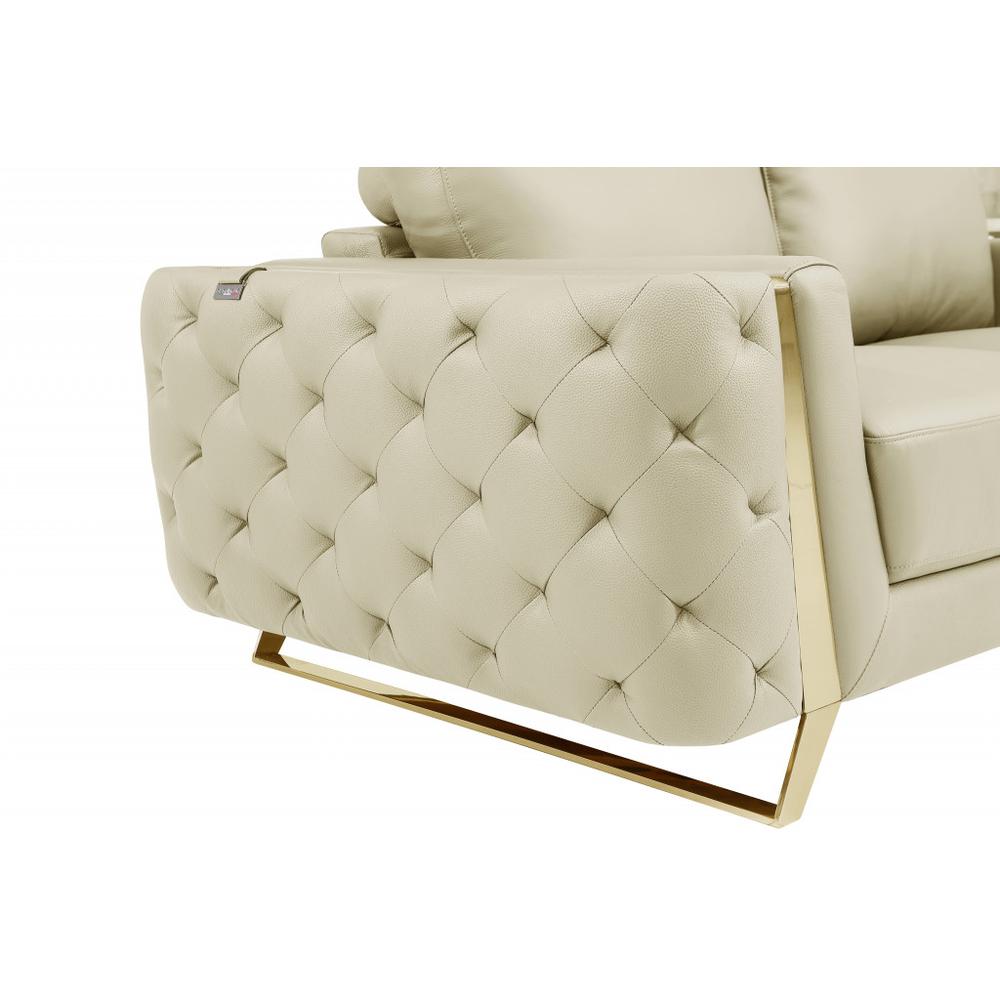 90" Beige And Gold Italian Leather Sofa. Picture 6