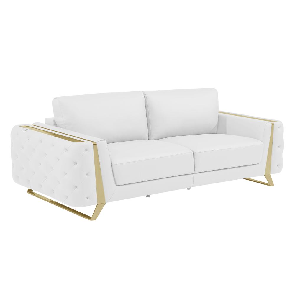90" White And Gold Italian Leather Sofa. Picture 1