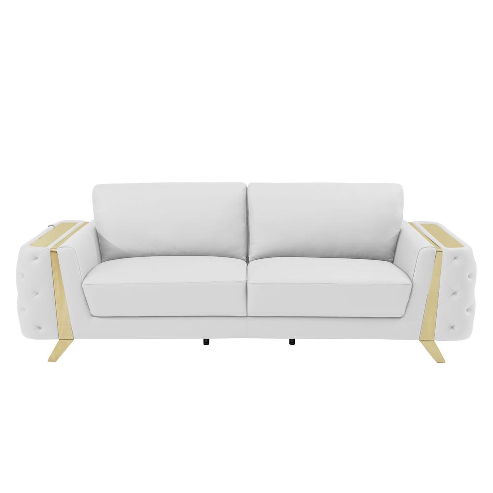 90" White And Gold Italian Leather Sofa. Picture 3