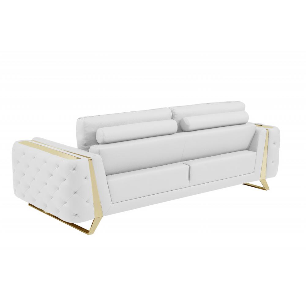 90" White And Gold Italian Leather Sofa. Picture 4