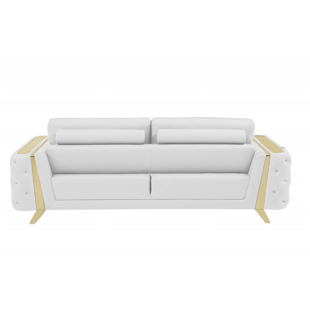 90" White And Gold Italian Leather Sofa. Picture 5