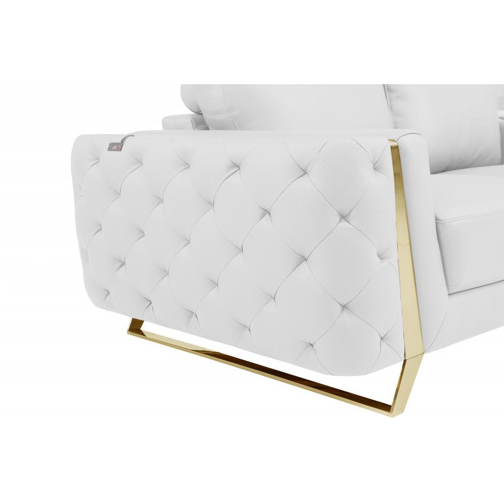 90" White And Gold Italian Leather Sofa. Picture 7
