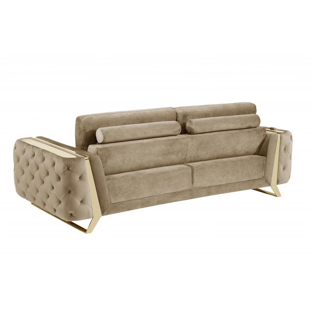 90" Beige And Gold Velvet Sofa. Picture 4