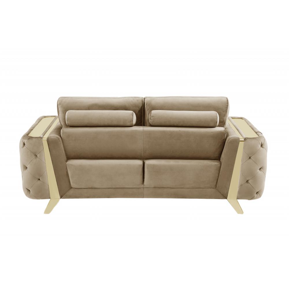 90" Beige And Gold Velvet Sofa. Picture 5