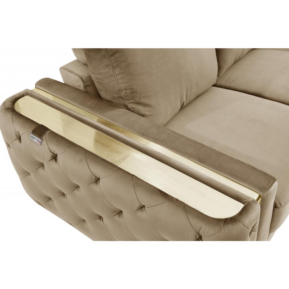 90" Beige And Gold Velvet Sofa. Picture 8