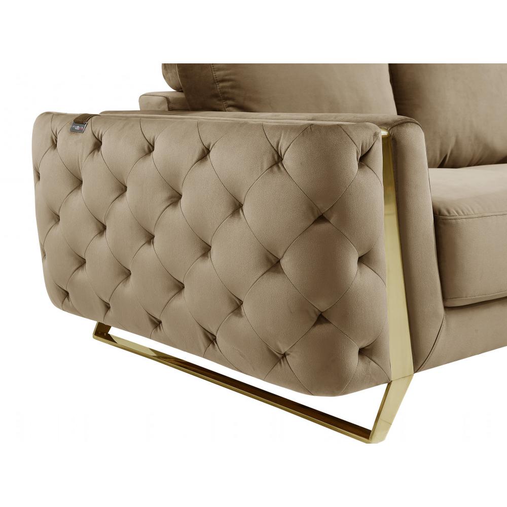 90" Beige And Gold Velvet Sofa. Picture 7