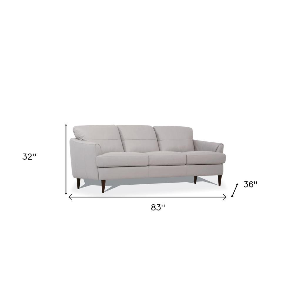 83" Pearl Gray Leather And Black Sofa. Picture 5
