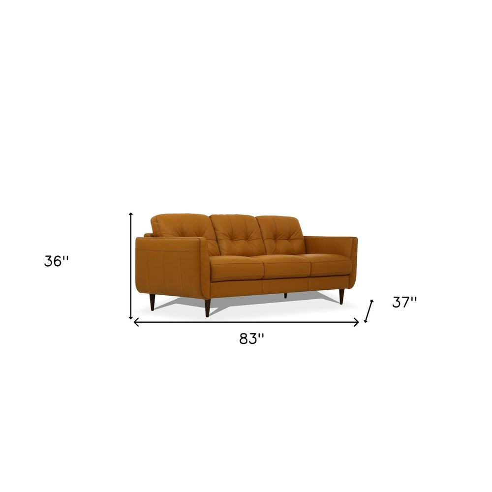 83" Camel Leather And Black Sofa. Picture 6