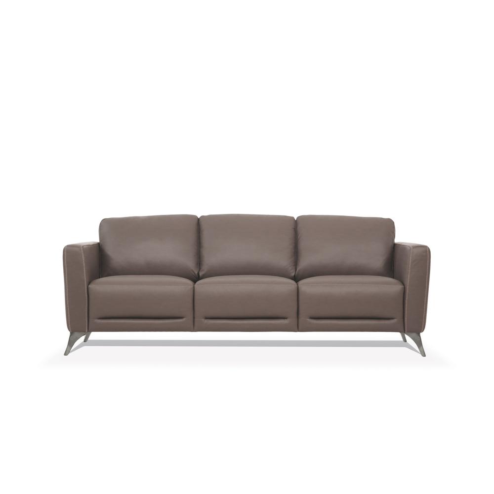 83" Taupe Leather And Black Sofa. Picture 1