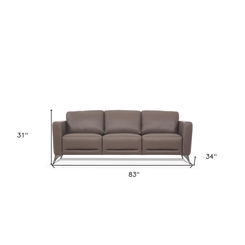83" Taupe Leather And Black Sofa. Picture 5